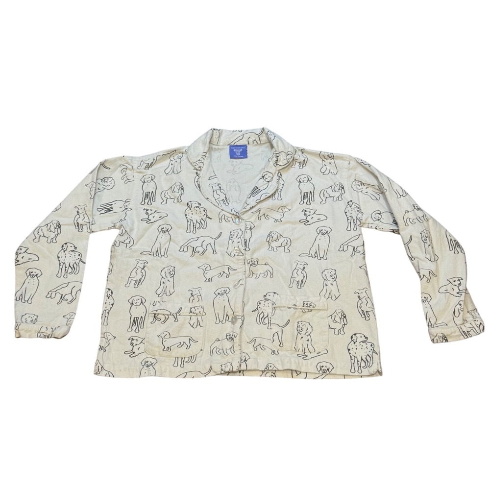 Pine Cone Hill Vintage Cotton Dog Print Pajama Top Cream Black XS